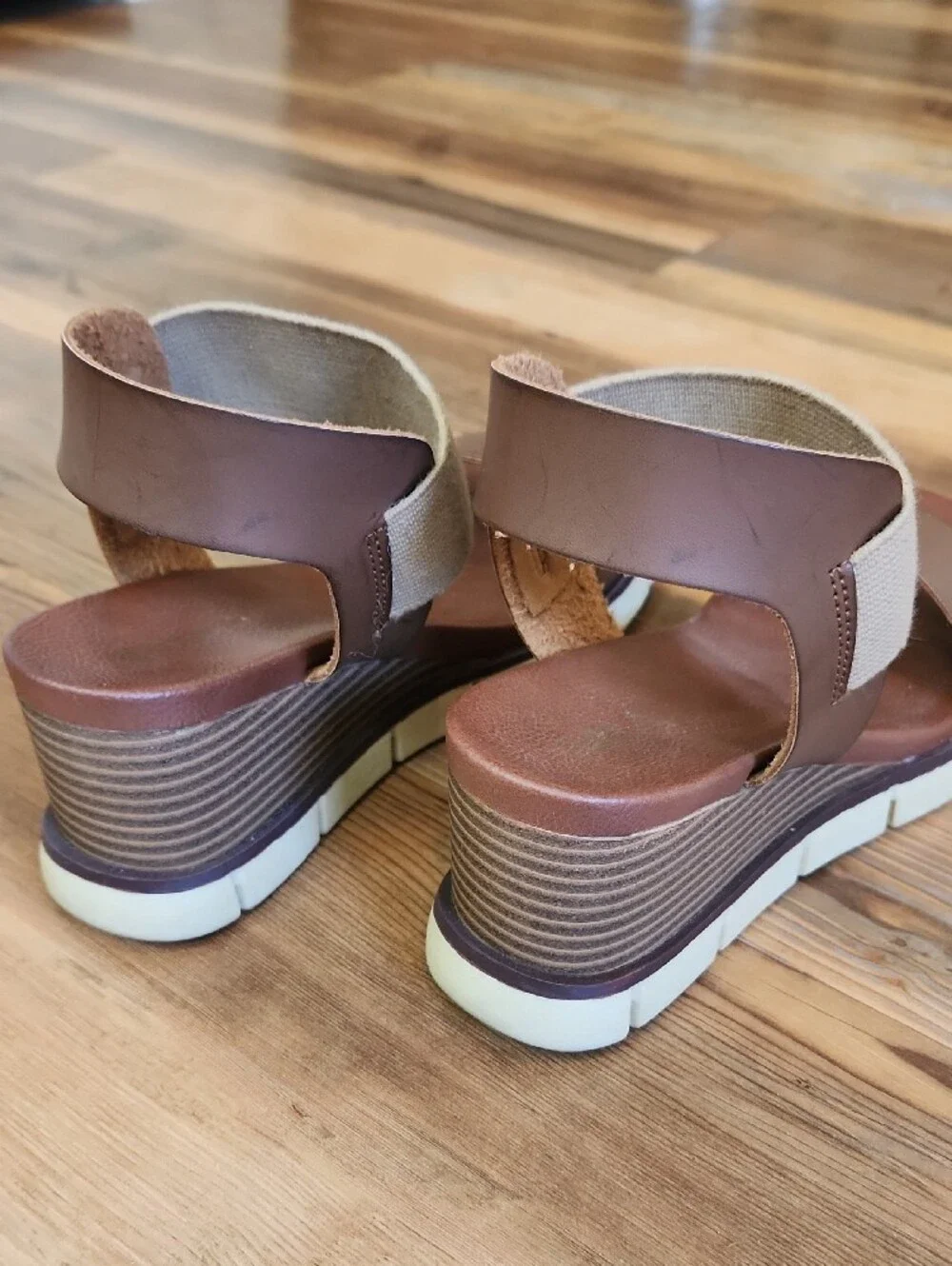 MIA Brown and Beige Wedge Sandals